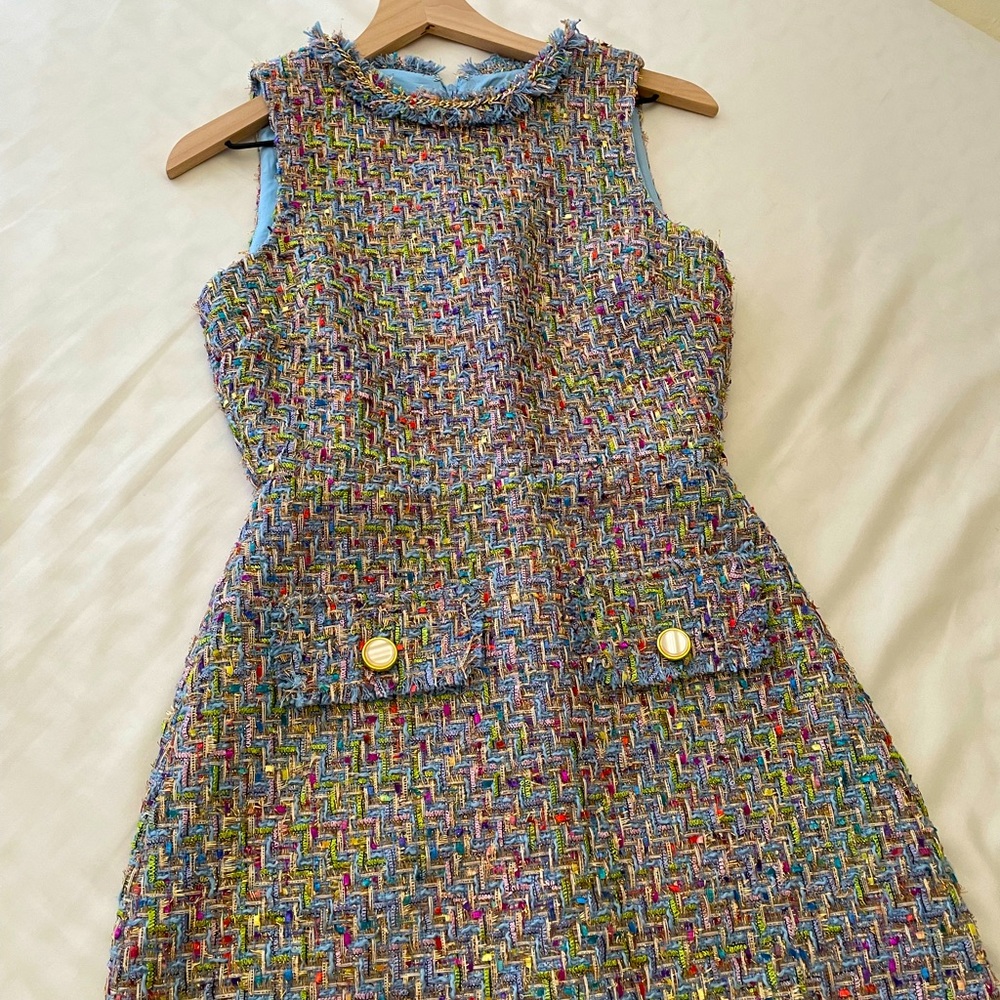 Klara metallic tweed sleeveless sheath dress